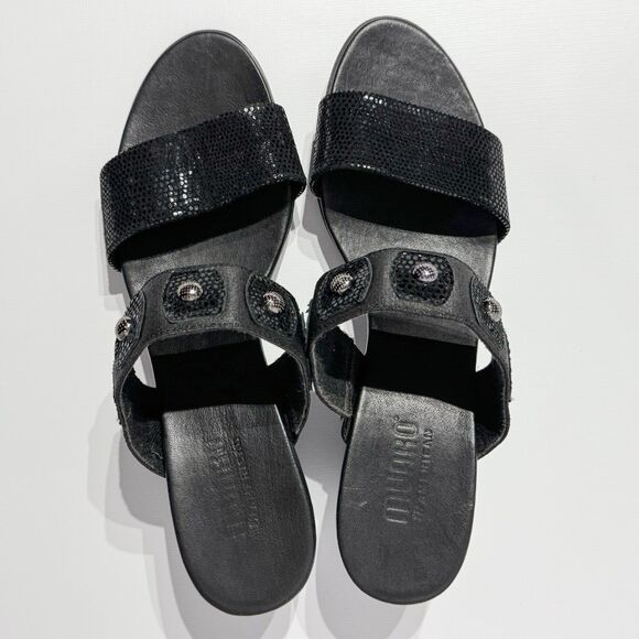 MUNRO AMERICAN Black Snakeskin Style Leather Heeled Slide Sandals Women Size 8N - Picture 9 of 14